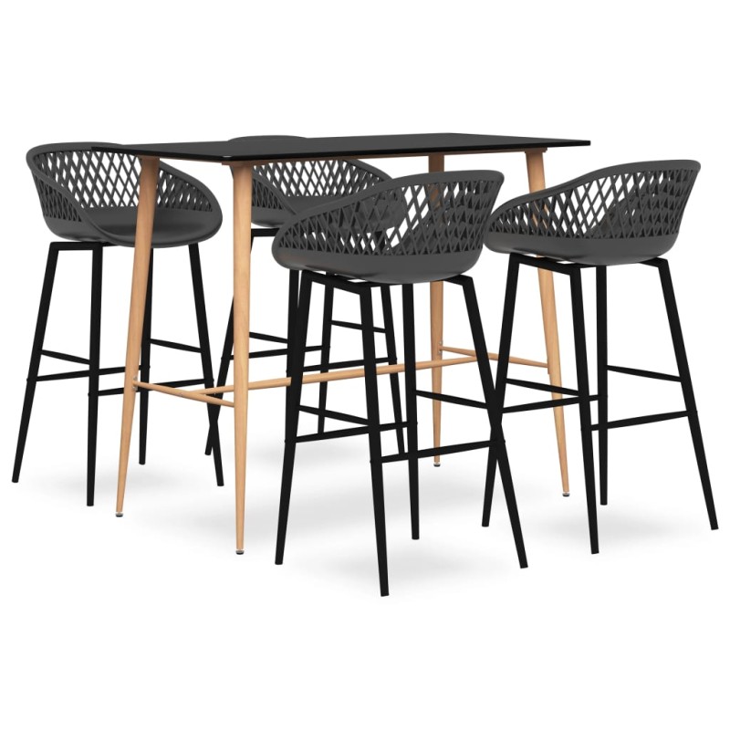 5 pcs conjunto de bar preto e cinzento-Conjuntos de móveis para cozinha e sala de jantar-Home Retail