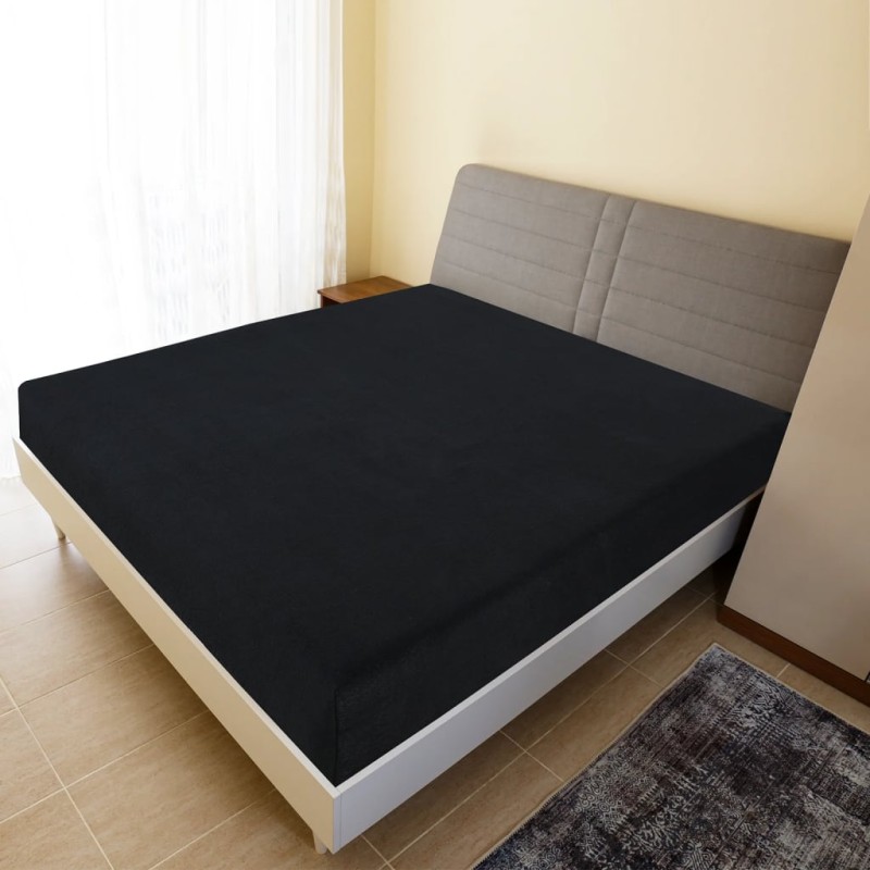 Lençol ajustável 160x200 cm algodão jersey preto-Lençóis-Home Retail