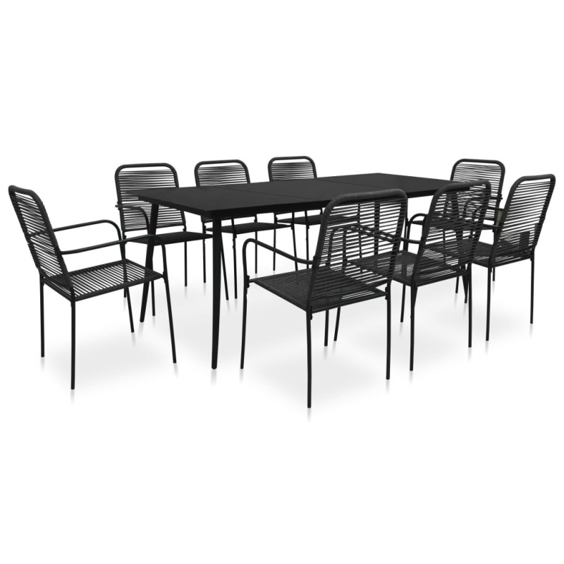 9 pcs conjunto de jantar p/ jardim corda de algodão e aço preto-Conjuntos de jardim-Home Retail