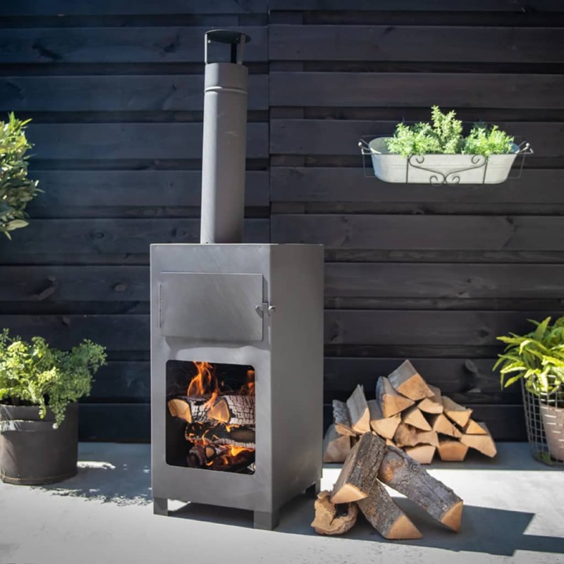 Esschert Design Fogão de terraço com forno de pizza preto-Lareiras-Home Retail