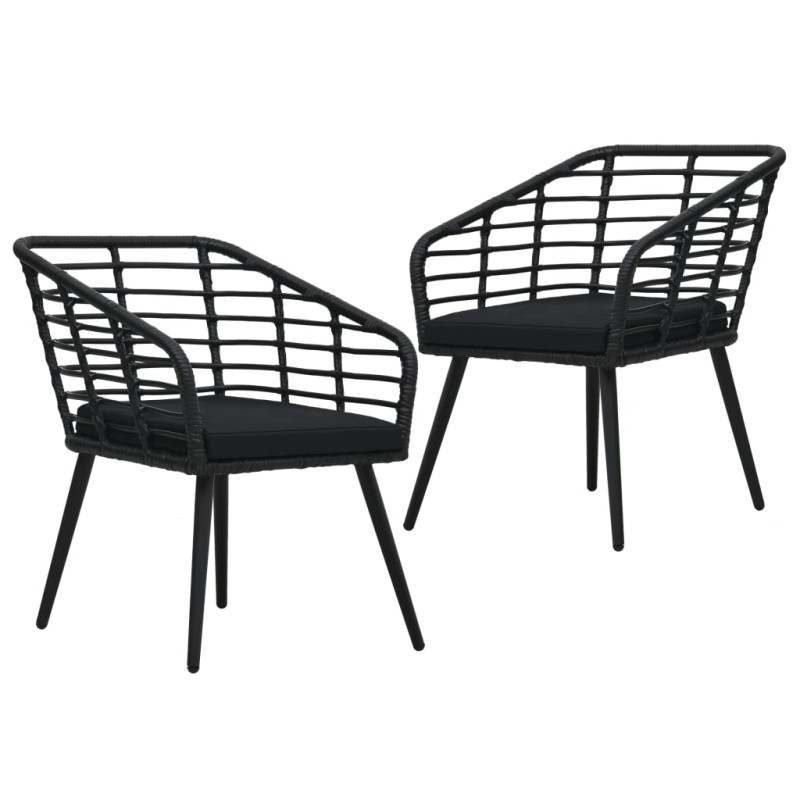 Cadeiras de jardim com almofadões 2 pcs vime PE preto-Cadeiras de jardim-Home Retail