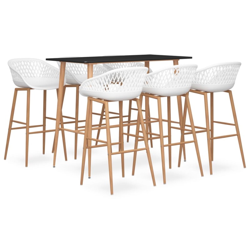 7 pcs conjunto de bar preto e branco-Conjuntos de móveis para cozinha e sala de jantar-Home Retail