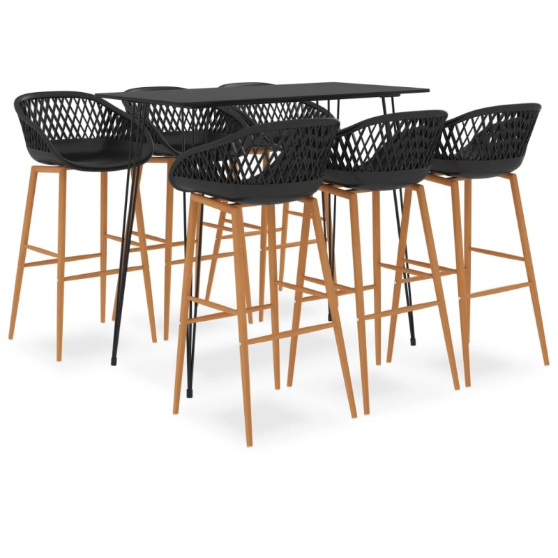 7 pcs conjunto de bar preto-Conjuntos de móveis para cozinha e sala de jantar-Home Retail