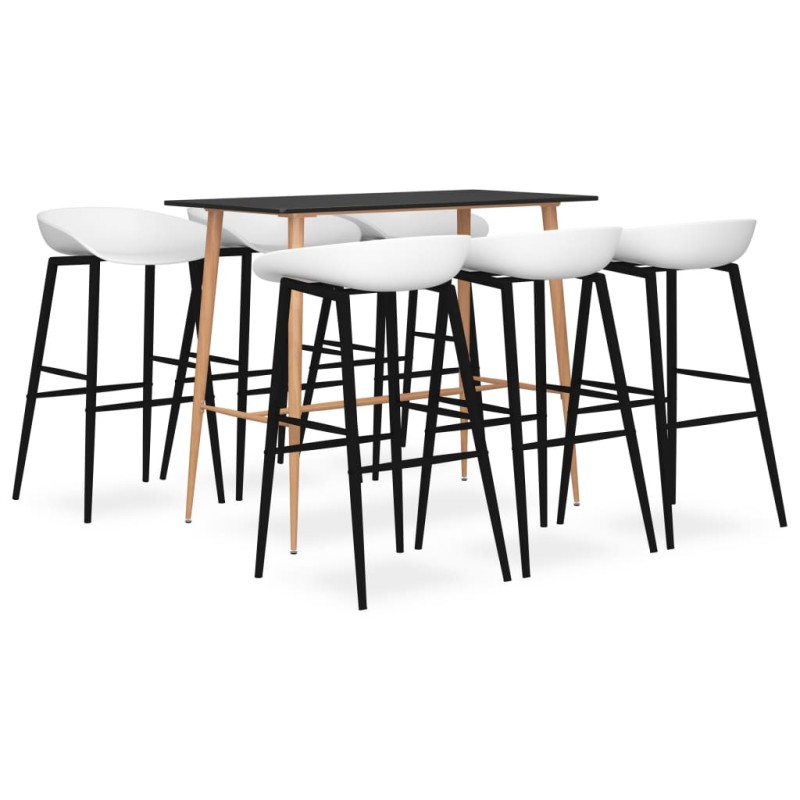 7 pcs conjunto de bar preto e branco-Conjuntos de móveis para cozinha e sala de jantar-Home Retail