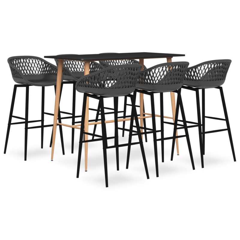 7 pcs conjunto de bar preto e cinzento-Conjuntos de móveis para cozinha e sala de jantar-Home Retail