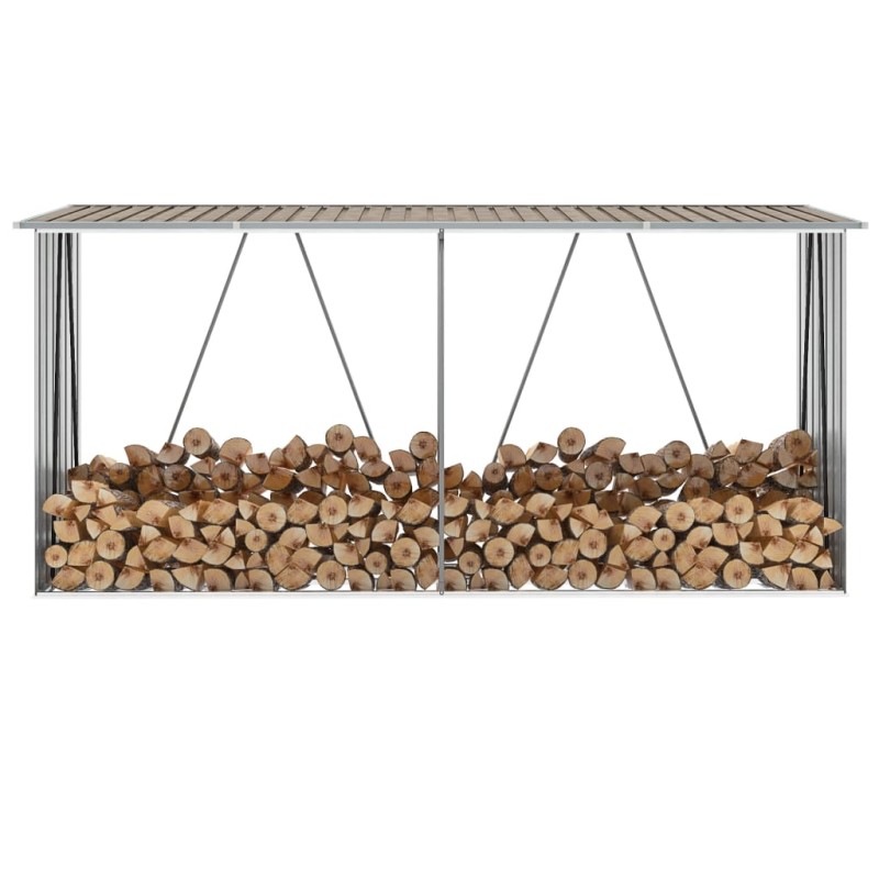 Abrigo jardim p/ arrumação de troncos aço 330x84x152cm castanho-Acessórios para prateleiras de lenha e madeira-Home Retail