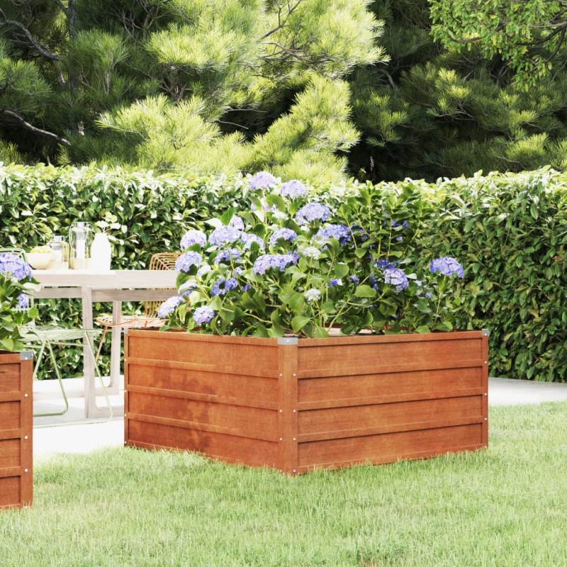 Canteiro de jardim 100x100x45 cm aço corten cor enferrujado-Vasos e floreiras-Home Retail