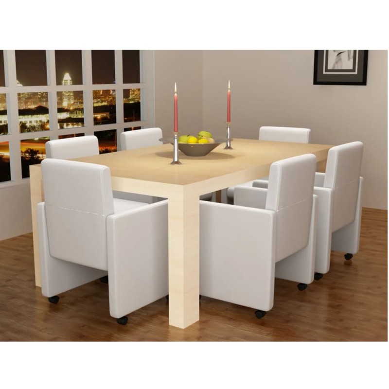 Cadeiras de jantar 6 pcs couro artificial branco-Cadeiras de cozinha e sala de jantar-Home Retail