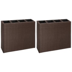 Floreira de jardim com 4 vasos 2 pcs vime PE castanho