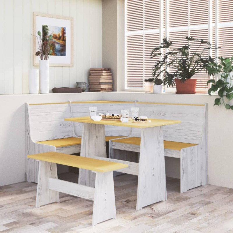 3 pcs conjunto de jantar REINE pinho maciço castanho mel/branco-Conjuntos de móveis para cozinha e sala de jantar-Home Retail