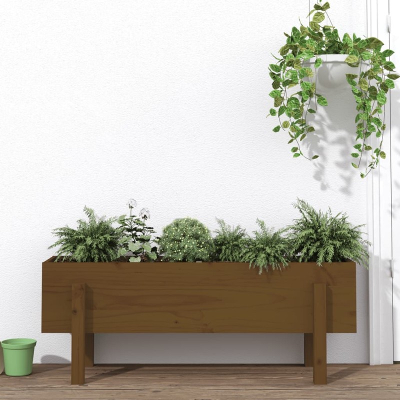 Canteiro elevado jardim 101x30x38 cm pinho maciço castanho-mel-Vasos e floreiras-Home Retail