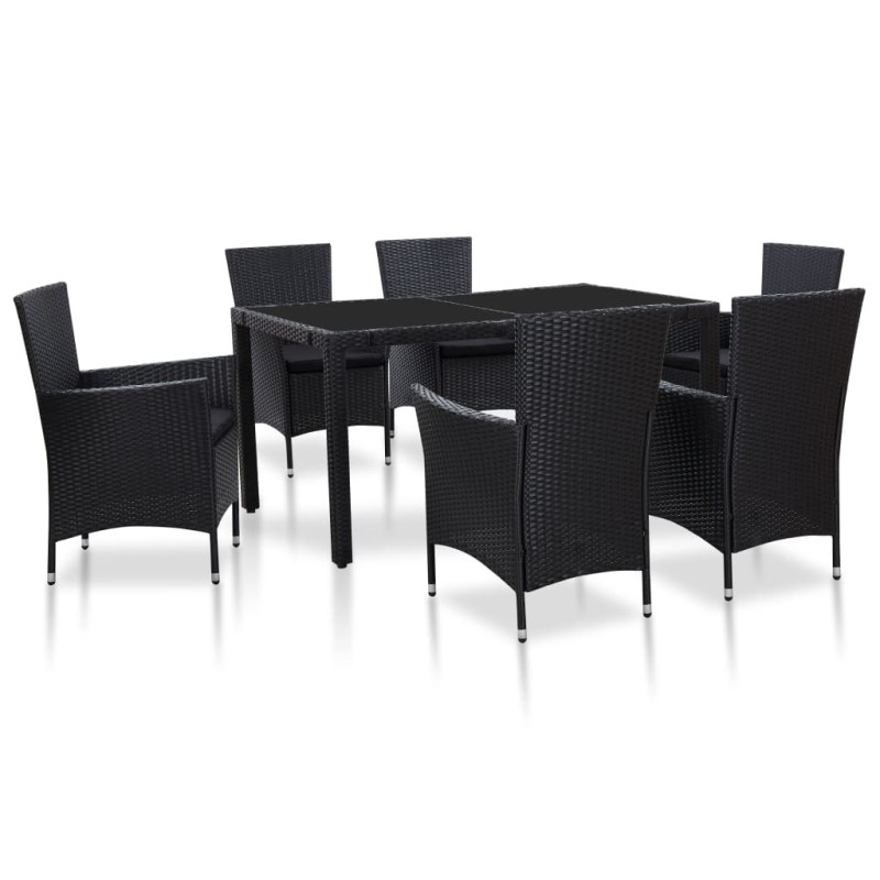 7 pcs conjunto de jantar para exterior vime PE preto-Conjuntos de jardim-Home Retail