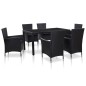 7 pcs conjunto de jantar para exterior vime PE preto