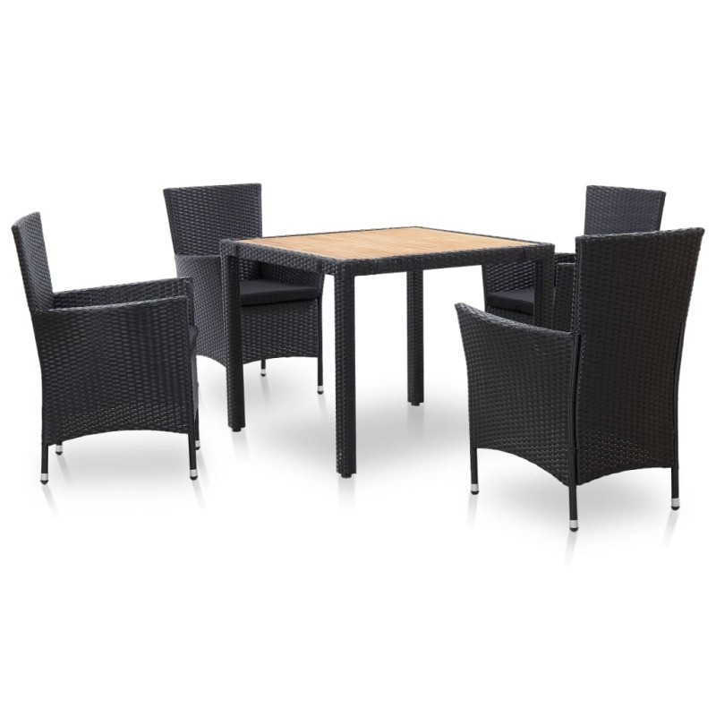 5 pcs conjunto jantar exterior com almofadões vime PE preto-Conjuntos de jardim-Home Retail