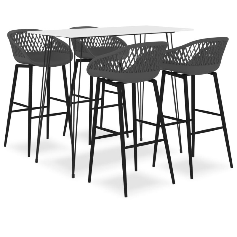 5 pcs conjunto de bar branco e cinzento-Conjuntos de móveis para cozinha e sala de jantar-Home Retail