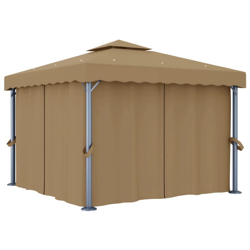 Gazebo com cortina 3x3 m alumínio cinzento-acastanhado-Toldos e gazebos-Home Retail