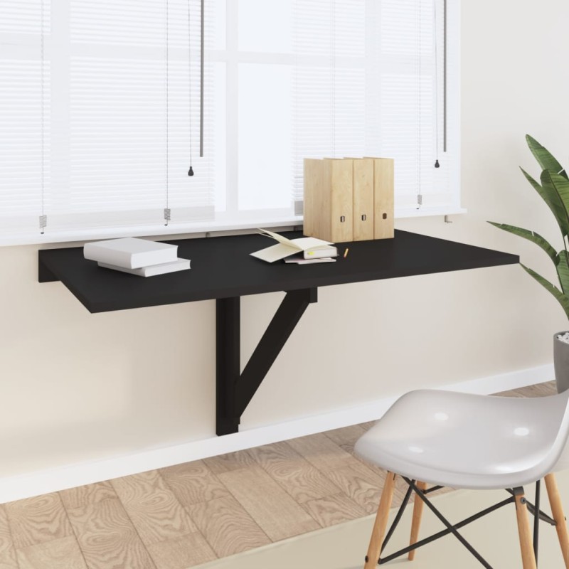 Mesa de parede dobrável 100x60x56 cm derivados de madeira preto-Mesas dobráveis-Home Retail