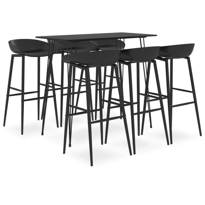 7 pcs conjunto de bar preto-Conjuntos de móveis para cozinha e sala de jantar-Home Retail