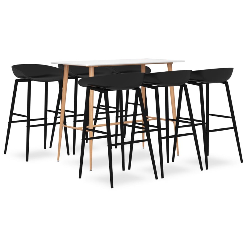 7 pcs conjunto de bar branco e preto-Conjuntos de móveis para cozinha e sala de jantar-Home Retail