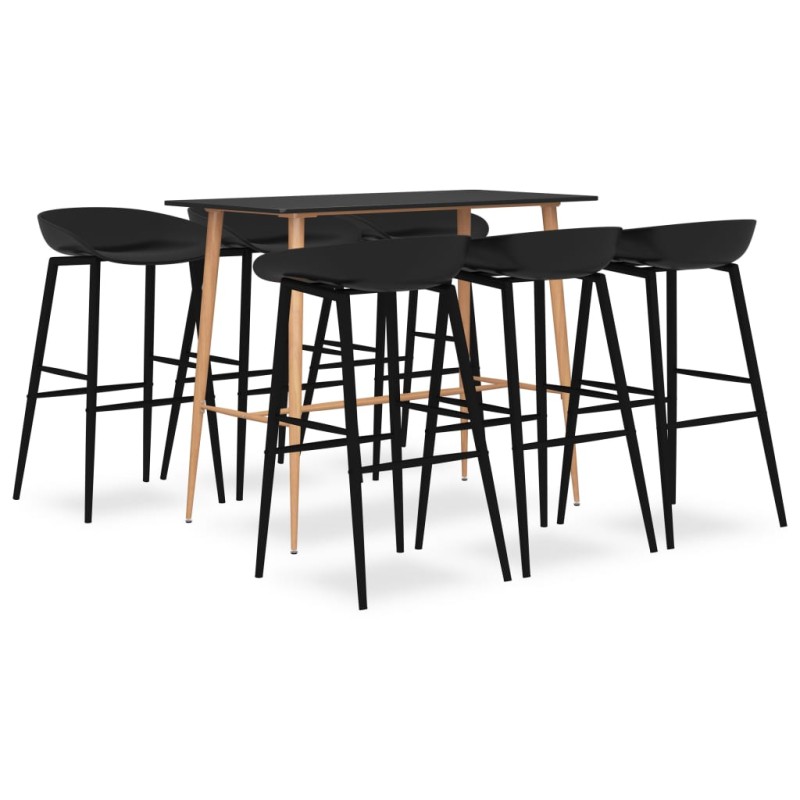 7 pcs conjunto de bar preto-Conjuntos de móveis para cozinha e sala de jantar-Home Retail