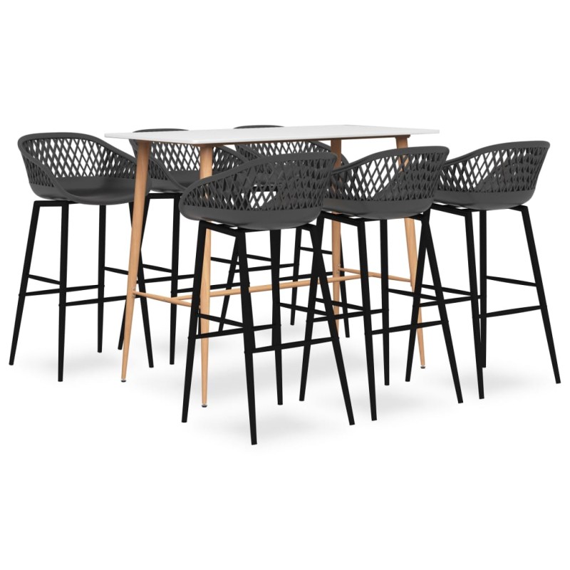 7 pcs conjunto de bar branco e cinzento-Conjuntos de móveis para cozinha e sala de jantar-Home Retail