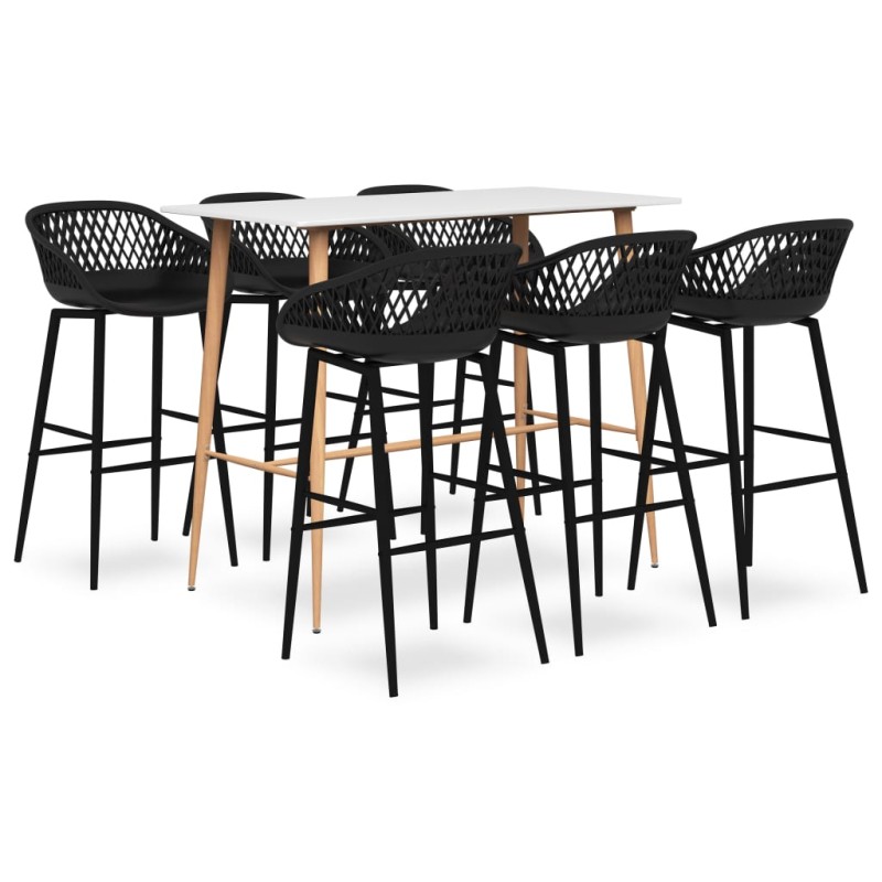 7 pcs conjunto de bar branco e preto-Conjuntos de móveis para cozinha e sala de jantar-Home Retail