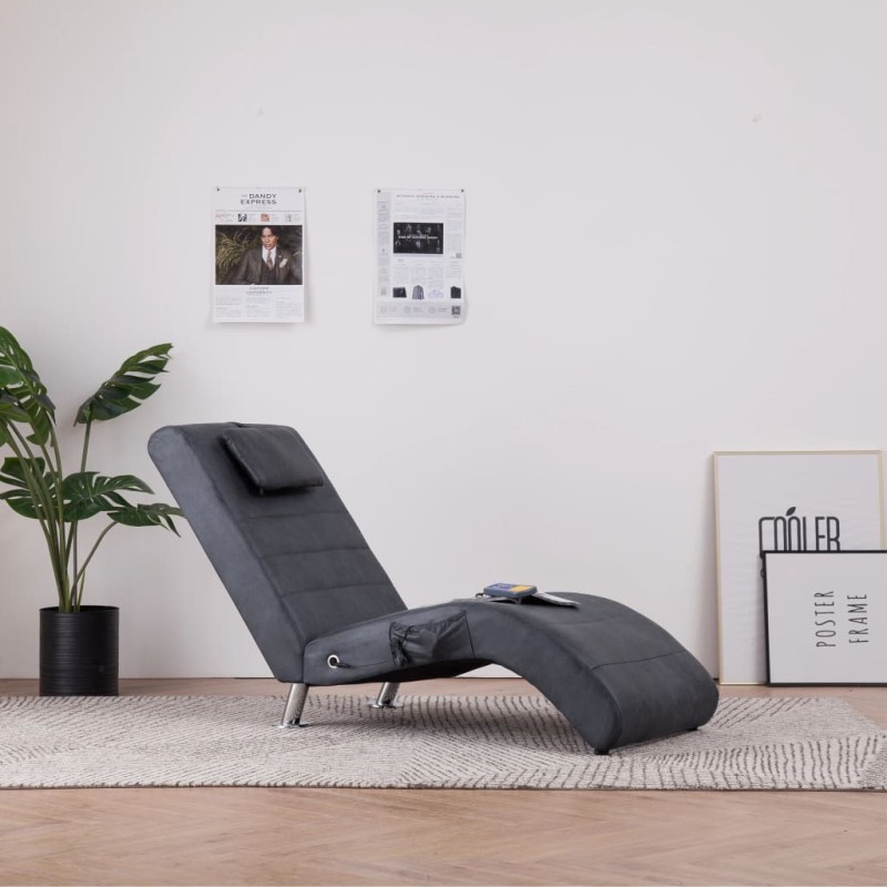 Chaise longue de massagem c/ almofada camurça artif. cinzento-Cadeiras de descanso-Home Retail