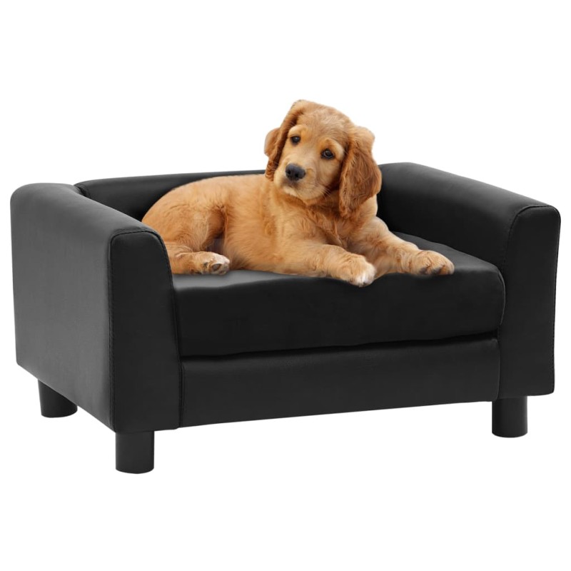 Sofá para cães 60x43x30 cm pelúcia e couro artificial preto-Ninhos para cães-Home Retail