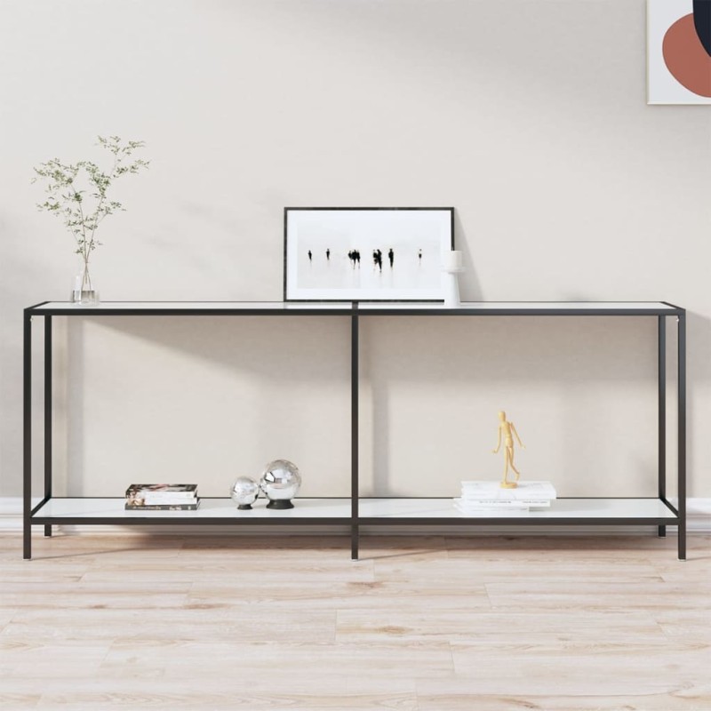 Mesa consola branco 200x35x75,5 cm vidro temperado-Mesas de apoio-Home Retail