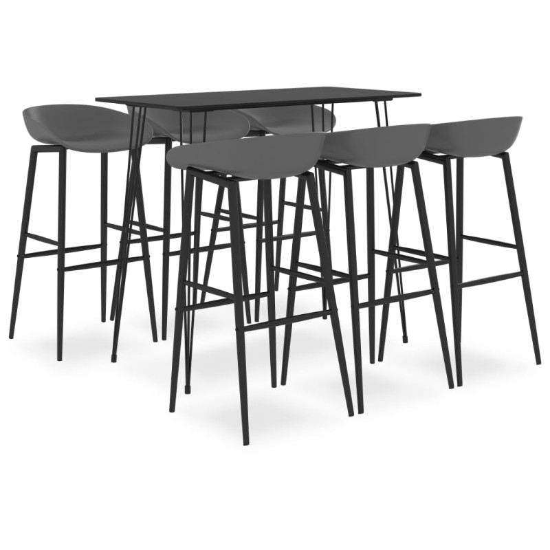 7 pcs conjunto de bar preto e cinzento-Conjuntos de móveis para cozinha e sala de jantar-Home Retail