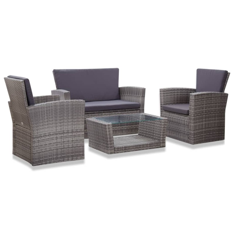 4 pcs conjunto lounge de jardim c/ almofadões vime PE cinzento-Conjuntos de jardim-Home Retail