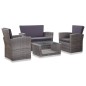 4 pcs conjunto lounge de jardim c/ almofadões vime PE cinzento