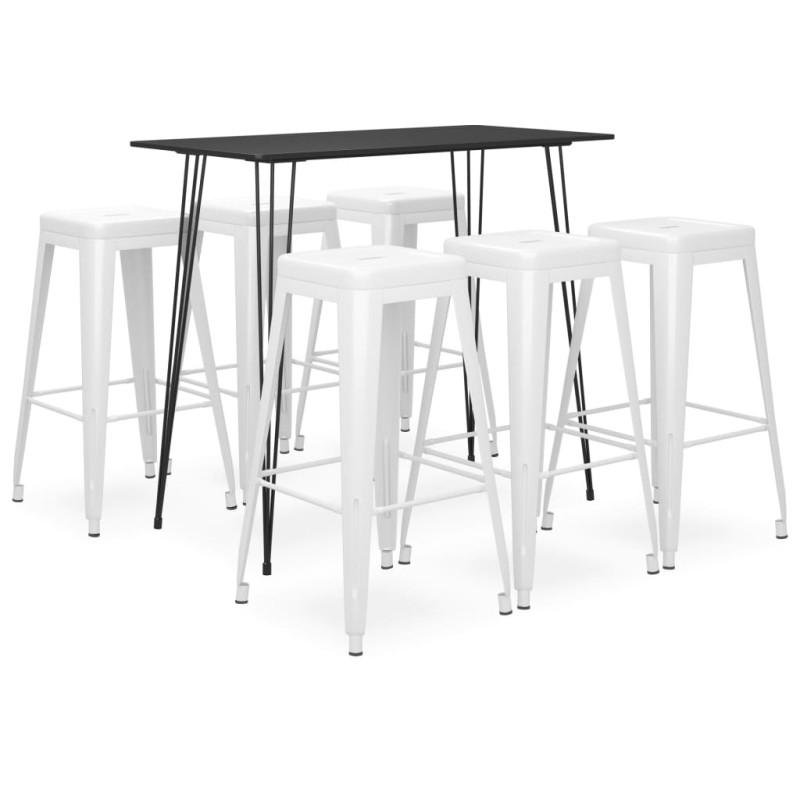 7 pcs conjunto de bar preto e branco-Conjuntos de móveis para cozinha e sala de jantar-Home Retail