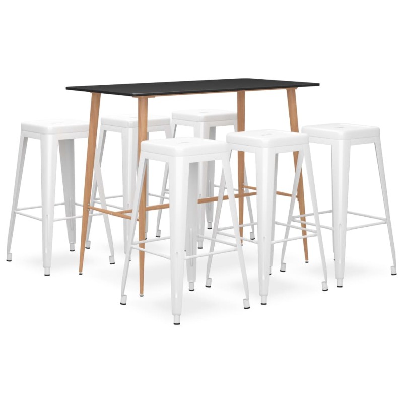 7 pcs conjunto de bar preto e branco-Conjuntos de móveis para cozinha e sala de jantar-Home Retail