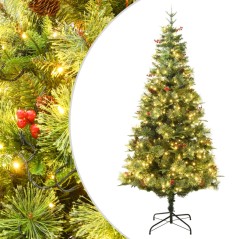 Árvore de Natal com pinhas pré-iluminada 225 cm PVC e PE verde