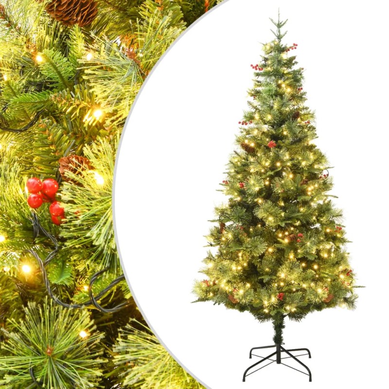 Árvore de Natal com pinhas pré-iluminada 225 cm PVC e PE verde-Árvores de Natal-Home Retail