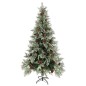 Árvore Natal pré-iluminada c/ pinhas 225 cm PVC/PE verde/branco