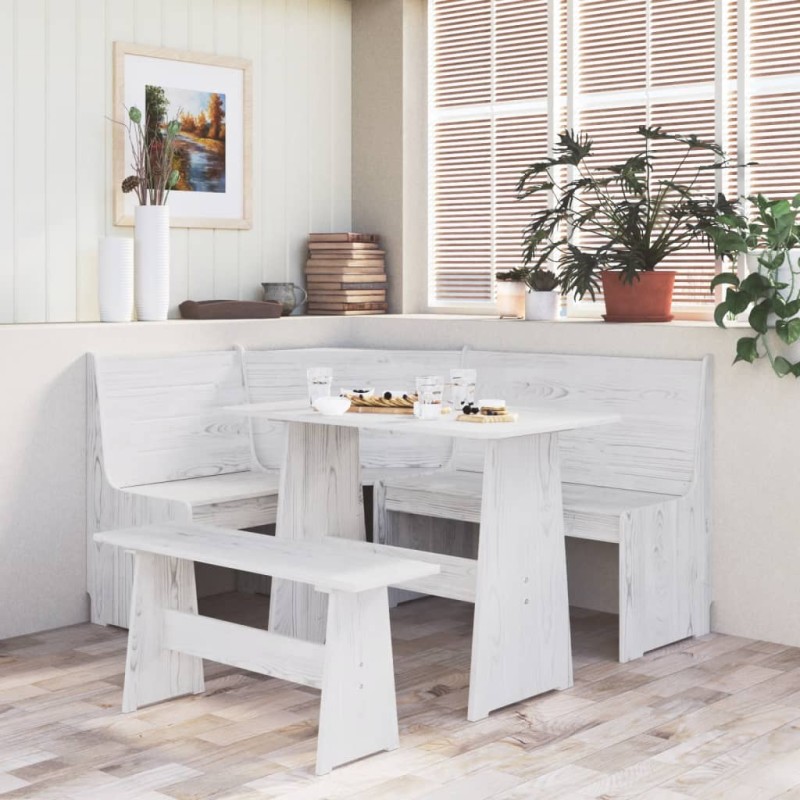 3 pcs conjunto de jantar REINE madeira pinho maciça branco-Conjuntos de móveis para cozinha e sala de jantar-Home Retail