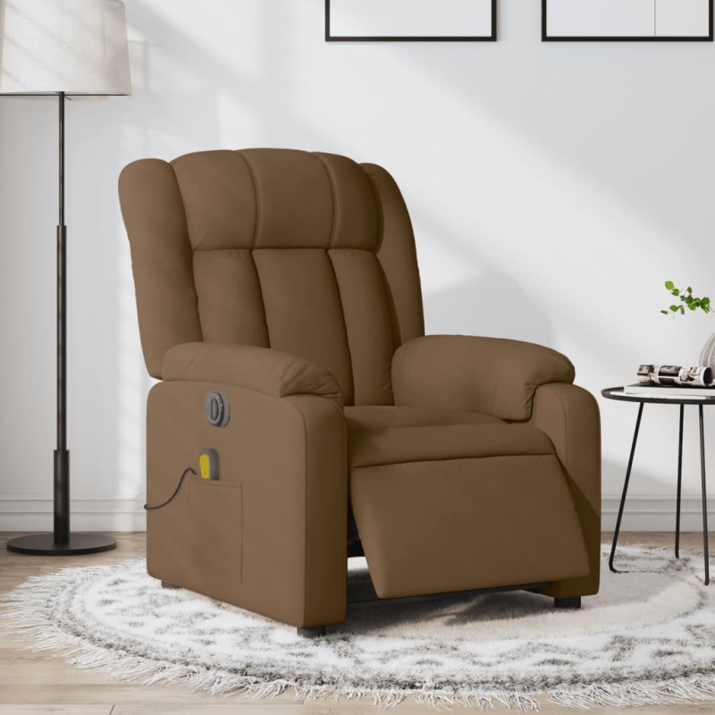 Poltrona de massagens reclinável elétrica tecido castanho-Poltronas-Home Retail