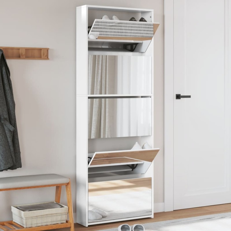 Sapateira c/espelho 5 divisórias 63x17x169,5cm branco brilhante-Sapateiras e organizadores-Home Retail