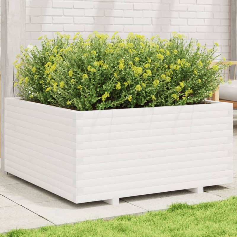 Vaso/floreira de jardim 100x100x49,5 cm pinho maciço branco-Vasos e floreiras-Home Retail