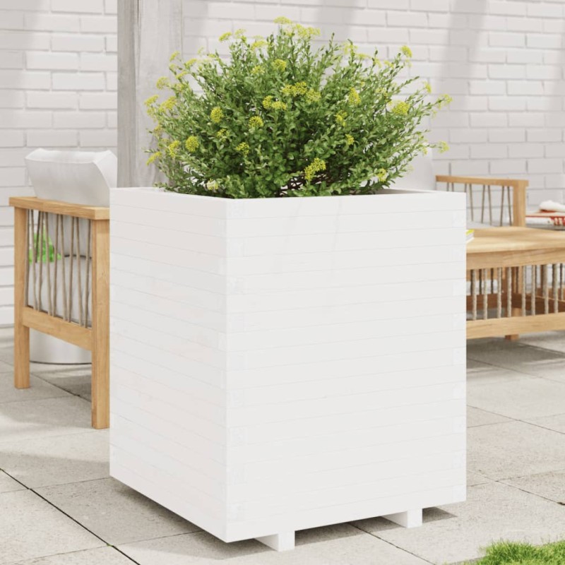 Vaso/floreira de jardim 60x60x72,5 cm pinho maciço branco-Vasos e floreiras-Home Retail