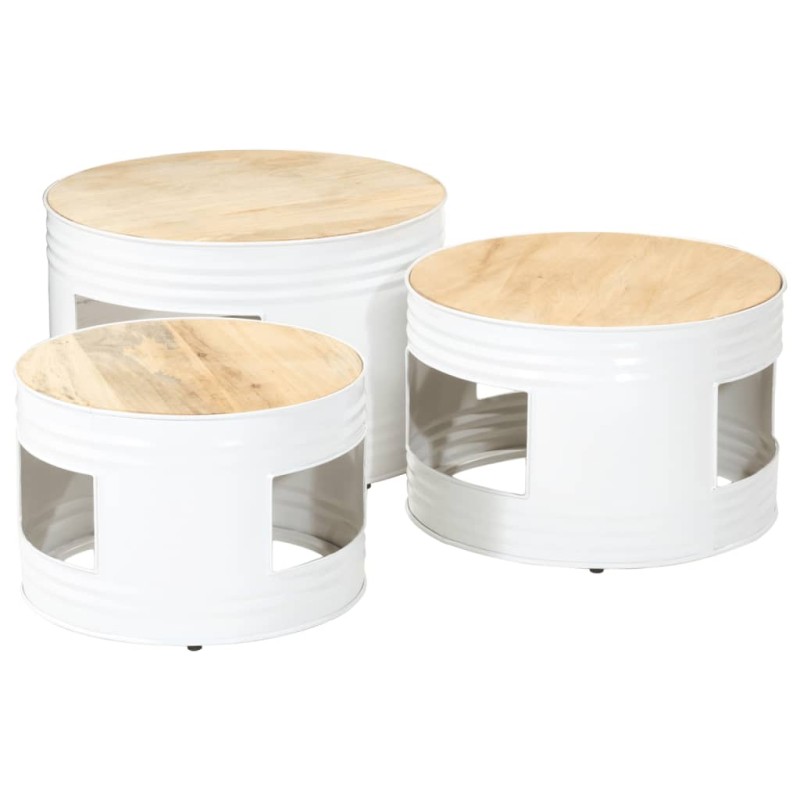 Mesas de bar formato de tambor 3 pcs mangueira áspera maciça-Mesas de apoio-Home Retail