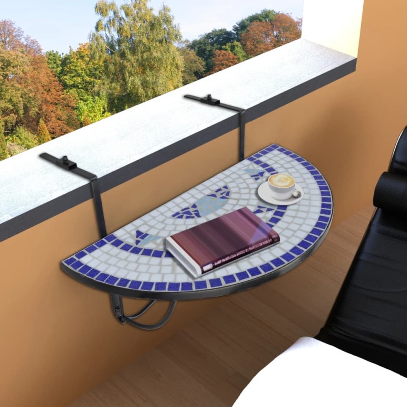 Mesa de varanda suspensa mosaico azul e branco-Mesas de jardim-Home Retail