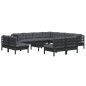 12 pcs conjunto lounge jardim c/ almofadões pinho maciço preto