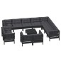 13 pcs conjunto lounge jardim c/ almofadões pinho maciço preto