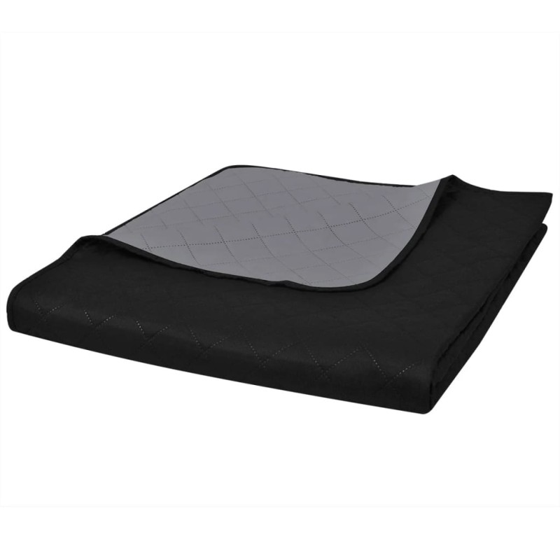 Colcha dupla face acolchoada preto/cinzento 230 x 260 cm-Colchas e mantas-Home Retail