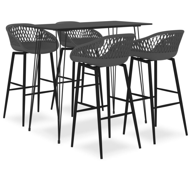 5 pcs conjunto de bar preto e cinzento-Conjuntos de móveis para cozinha e sala de jantar-Home Retail