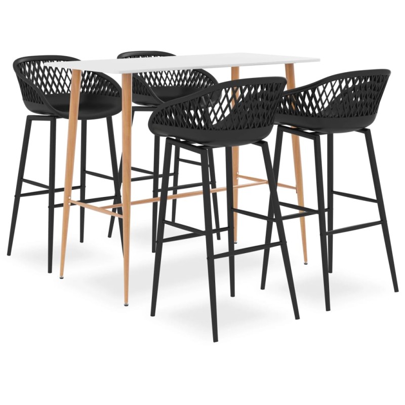 5 pcs conjunto de bar branco e preto-Conjuntos de móveis para cozinha e sala de jantar-Home Retail