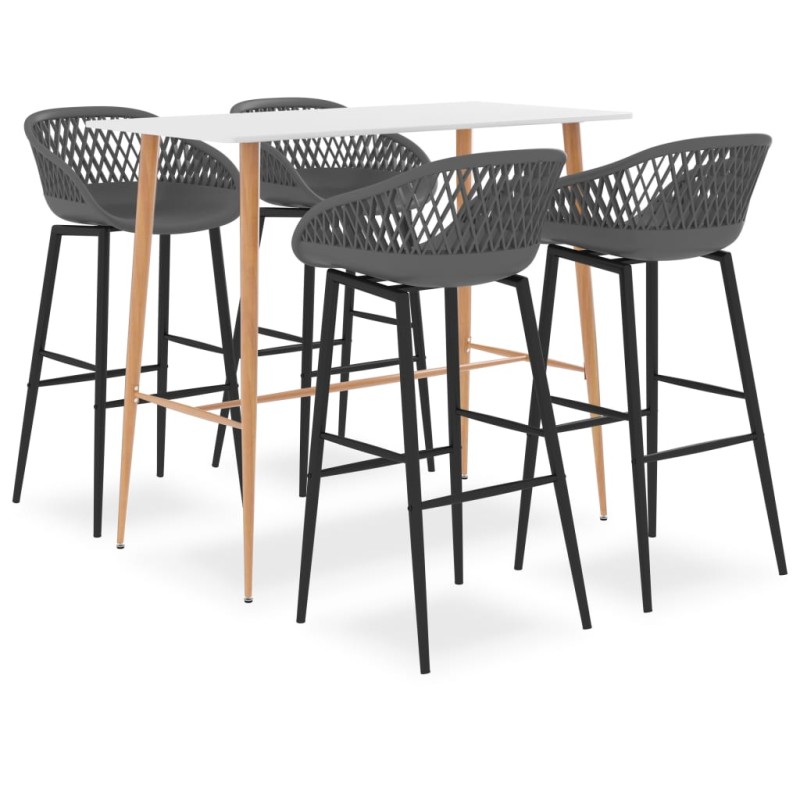 5 pcs conjunto de bar branco e cinzento-Conjuntos de móveis para cozinha e sala de jantar-Home Retail